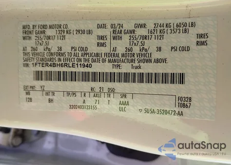 2024 Ford Ranger Xl from USA, damaged, VIN 1FTER4BH6RLE11940